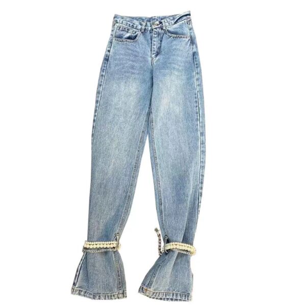 Pearl accent tie bottom jeans