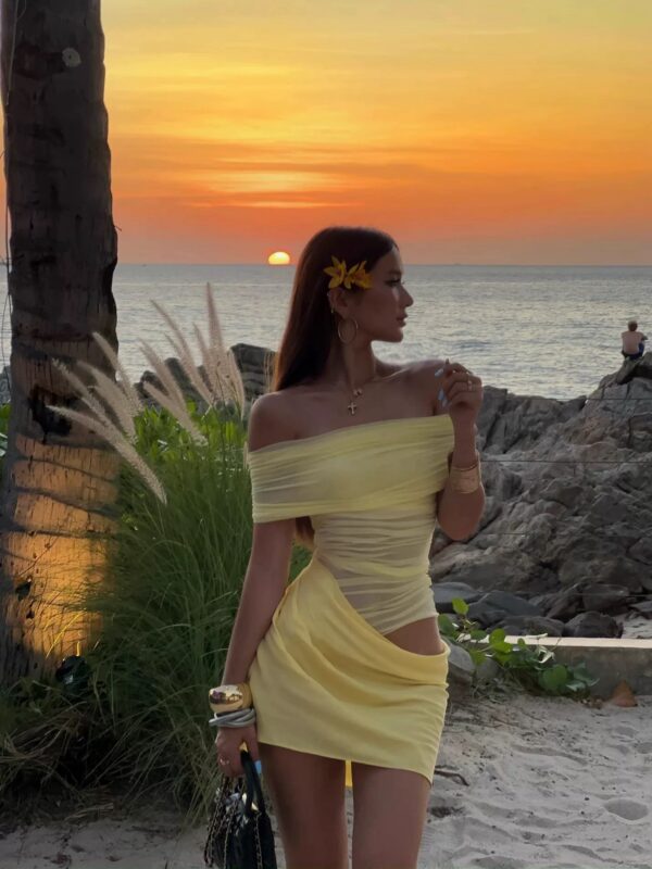 Short Off-Shoulder Mesh Dress